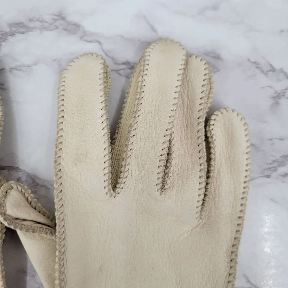 Vintage Deerskin Leather Bone Colored Leather Driving Gloves